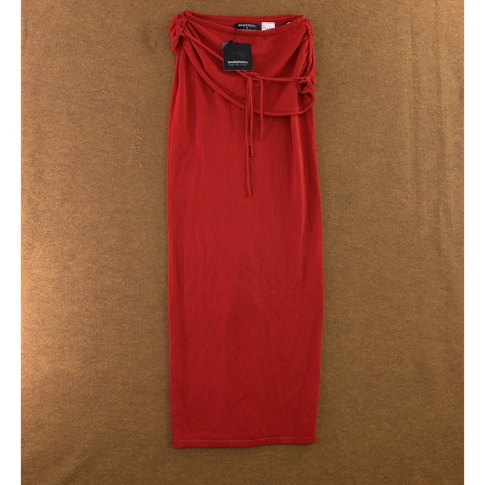 Wanderdoll Womens Size 6 Red Yris Knit Fold Over Tie Waist Slit Maxi Skirt NWT